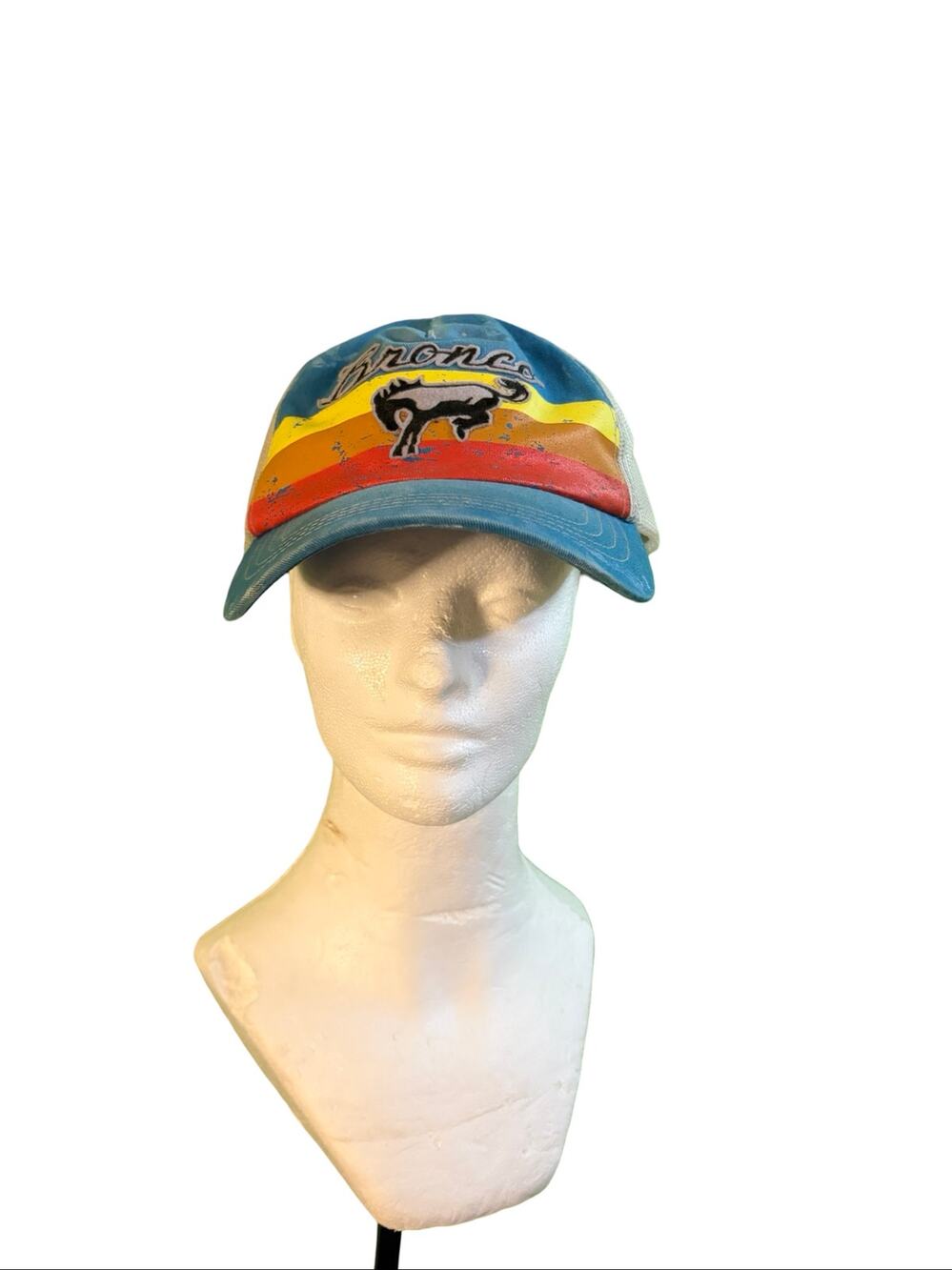 Ford Bronco Rainbow Stripe Trucker Hat Blue Mesh Snapback Cap Licensed Adult